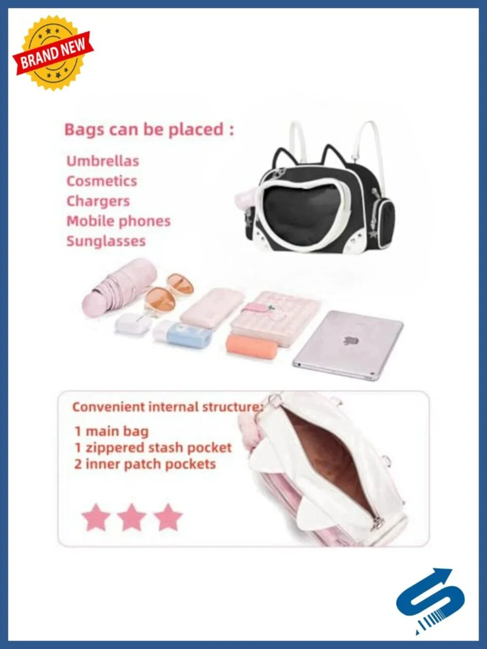 Kawaii Ita Bag Cat Pin Backpack Crossbody Anime Shoulder Bag PU Clear Insert
